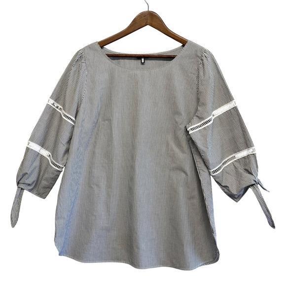 Talbots Tops - Talbots Tunic Blouse Womens Sz XL Scoop Neck Stripes Tie 3/4 Sleeves Coastal Top